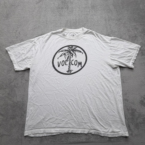 Volcom Shirt Mens 2XL White Palm Tree Graphic Logo Skate Surf Casual T-Shirt - Picture 1 of 6